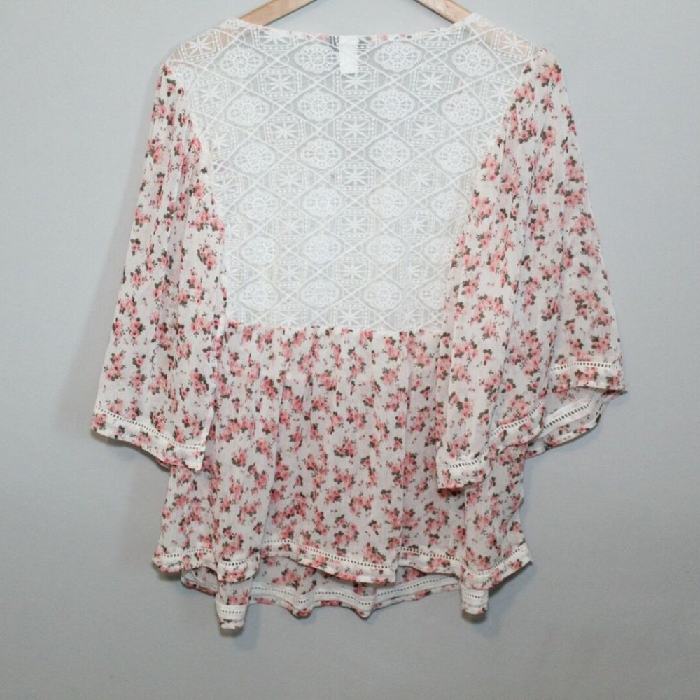 Torrid Floral Lace Chiffon Blouse Ivory H10946 - Picture 5 of 10